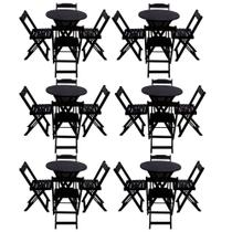 Kit 6 Jogos de Mesa Dobravel com 4 Cadeiras Tampo Redondo 70x70 Preto