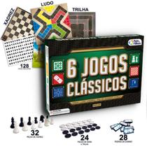 Kit 6 Jogos de Mesa Xadrez Dominó Dama Ludo Trilha e Forca