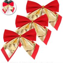 Kit 6 Laços Decorativos Vermelho Dourado Enfeite Natal 12 Cm U
