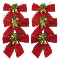 Kit 6 Laços Enfeite De Natal 10cm Com Sino Flor Vermelho Decoração Natalina Kit 6 Laços Enfeite De Natal 10cm Com Sino Flor Vermelho Decoração Natalina