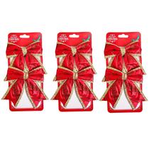 Kit 6 Laços Natalino Vermelho Dourado Enfeite Arvore Natal