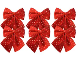 Kit 6 Laços Veludo Vinho Decorados Bolinhas Prata Natal 12x13cm - Magizi