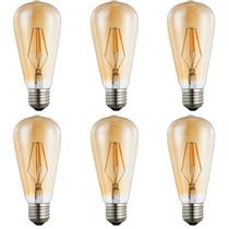 Kit 6 Lâmpada Filamento Led Retrô ST64 4w Bivolt Vintage 2400K Amarelo Âmbar Edison Base E27 Kit 6 Lâmpada Filamento Led Retrô ST64 4w Bivolt Vintage 2400K Amarelo Âmbar Edison Base E27