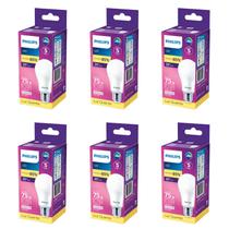 Kit 6 Lâmpada Led Bulbo 11w = 75w 1018lm Bivolt Philips 3000k amarela Cor Da Luz Branco-quente