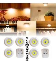 Kit 6 Lampada Luminaria Led Spot Sem Fio + 2 Controle Remoto