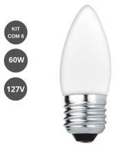 Kit 6 Lâmpada Vela Leitosa para Lustre 60w 127v E-27 Kit 6 Lâmpada Vela Leitosa para Lustre 60w 127v E-27
