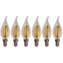 Kit 6 Lâmpadas Filamento Led Vela Bico Torto Âmbar 4W E14 2700K