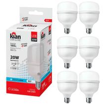 Kit 6 Lâmpadas Led Bulbo 20W Bivolt Alta Potencia Branca Fria 6500k Para Casa e Comércio - KIAN