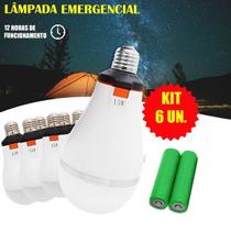 KIT 6 Lâmpadas LED de Emergência Bateria Recarregável 12h Uso Econômico para Casa Acampamento