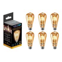 Kit 6 Lâmpadas Led Filamento Retrô St64 4w Bivolt E27 Volter