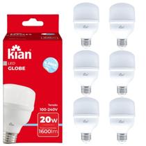 Kit 6 Lâmpadas Led Globe Branca 20w 6500k Bivolt Kian