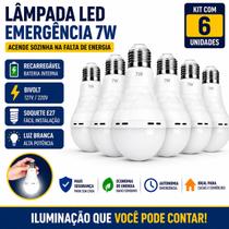 Kit 6 Lâmpadas Led Recarregável Emergência 7w Bivolt E27 Branco Frio