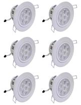 Kit 6 lâmpadas Spot LED 7W embutir redonda bco frio Bivolt