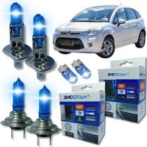 Kit 6 lâmpadas super brancas 8500k farol alto baixo e lanterna h7 h1 t10 duplo foco kit shocklight