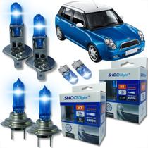 Kit 6 lâmpadas super brancas 8500k farol alto baixo e lanterna h7 h1 t10 duplo foco kit shocklight
