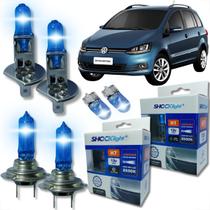 Kit 6 lâmpadas super brancas 8500k farol alto baixo e lanterna h7 h1 t10 duplo foco kit shocklight