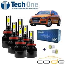 Kit 6 Lâmpadas Super Led 8000k Audi Q3 2009/2014 Tech One Code Farol Alto Baixo e Milha + Pingo T10