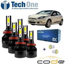 Kit 6 Lâmpadas Super Led 8000K Tech One Fiat Bravo 2010/2014 Farol Alto Baixo e Milha + Pingo T10