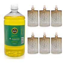 Kit 6 Lamparina Sonhos Dourados + 1 Litro Fluido Citronela