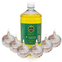 Kit 6 Lamparinas Decorativas Bola Incolor + 1L De Citronela