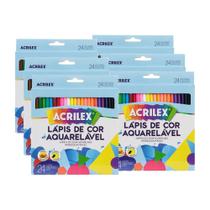 Kit 6 Lápis de Cores Aquarelável 24 Cores 1 Pincel Acrilex