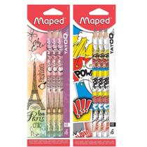 Kit 6 Lápis Grafite Tatoo Maped Hb Paris Pow Triangular