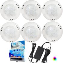 Kit 6 Led 9w Abs RGB Brustec + Comando Smd Brustec + Fonte