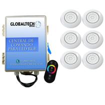 Kit 6 Led Piscina Abs Rgb 18W + Central + Controle Touch Enc - Iluctron