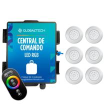Kit 6 LED Piscina ABS RGB 18W + Central + Controle Touch