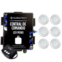 Kit 6 LED Piscina Inox Mono AZUL BRANCO 18W + Central Touch