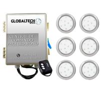 Kit 6 Led Piscina Mono 9W Inox + Central De Comando Globalte