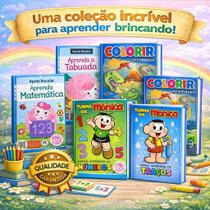 Kit 6 Livros Alfabetização Reforço Escolar Matemática Tabuada Atividades com 2 Revistas de Colorir