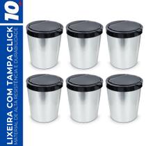 Kit 6 Lixeira Cesto 10 Litros c/ Tampa Click Inox Escritório Kit 6 Lixeira Cesto 10 Litros c/ Tampa Click Inox Escritório