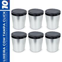 Kit 6 Lixeira Cesto 10 Litros c/ Tampa Click Inox Escritório Kit 6 Lixeira Cesto 10 Litros c/ Tampa Click Inox Escritório