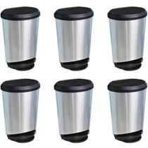 Kit 6 Lixeira Cesto 10L Tipo Inox c/ Tampa e Pedal Plástico Escritório Banheiro Cozinha Kit 6 Lixeira Cesto 10L Tipo Inox c/ Tampa e Pedal Plástico Escritório Banheiro Cozinha