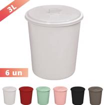 Kit 6 Lixeira Multiuso 3L Com Tampa Colorida Usual Utilidad.