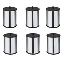Kit 6 Lixeiras em Inox 3,2 Litros com Tampa Simples e Fundo Preto Linha Home Cor Preto - Martinazzo