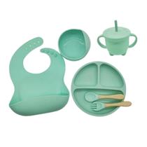 Kit 6 Louça De Silicone Para Crianças Infantil Com Ventosa Prato Copo Talheres De Bebê