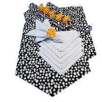 Kit 6 lugares - Preto e branco com caimento em V de margaridas