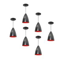 Kit 6 Luminária Pendente Bala Nova Com Interior Vermelho Com Fiação 110/220v