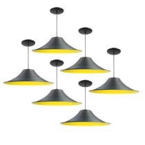 Kit 6 Luminária Pendente Chapéu Chinês Com Interior Amarelo Com Fiação 110/220v Kit 6 Luminária Pendente Chapéu Chinês Com Interior Amarelo Com Fiação 110/220v