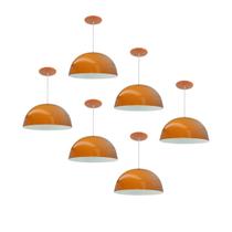Kit 6 Luminária Pendente Meia Lua 24cm Com Interior Branco Brilho Fiação 110/220v