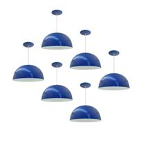 Kit 6 Luminária Pendente Meia Lua 24cm Com Interior Branco Brilho Fiação 110/220v