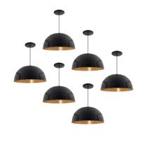 Kit 6 Luminária Pendente Meia Lua 24cm Com Interior Cobre Fiação 110/220v Kit 6 Luminária Pendente Meia Lua 24cm Com Interior Cobre Fiação 110/220v
