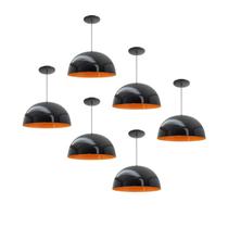 Kit 6 Luminária Pendente Meia Lua 24cm Com Interior Laranja Fiação 110/220v Kit 6 Luminária Pendente Meia Lua 24cm Com Interior Laranja Fiação 110/220v