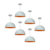 Kit 6 Luminária Pendente Meia Lua 24cm Com Interior Laranja Fiação 110/220v Kit 6 Luminária Pendente Meia Lua 24cm Com Interior Laranja Fiação 110/220v