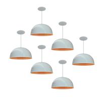 Kit 6 Luminária Pendente Meia Lua 24cm Com Interior Laranja Fiação 110/220v Kit 6 Luminária Pendente Meia Lua 24cm Com Interior Laranja Fiação 110/220v