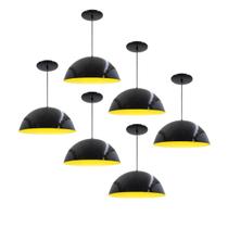 Kit 6 Luminária Pendente Meia Lua 34cm Com Interior Amarelo Com Fiação 110/220v