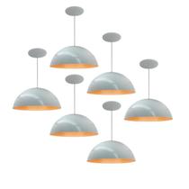 Kit 6 Luminária Pendente Meia Lua 34cm Com Interior Laranja Com Fiação 110/220v Kit 6 Luminária Pendente Meia Lua 34cm Com Interior Laranja Com Fiação 110/220v