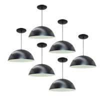 Kit 6 Luminária Pendente Meia Lua 50cm Interior Branco Brilho Com Fiação 110/220v